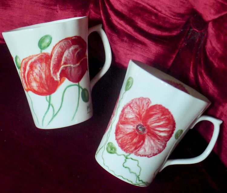 Two Unique Hand Painted Mugs £50 Plus extra for P&P. Presented individually in Gift Boxes.