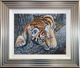 Tiggered Out Tiger cub, resting over a fallen branch.