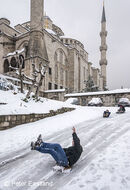 Kids playing in the snow behind the Blue Mosque, Sultanahmet, Istanbul. <br><br><br><br><br><br>