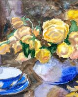 Yellow Roses in a blue vase