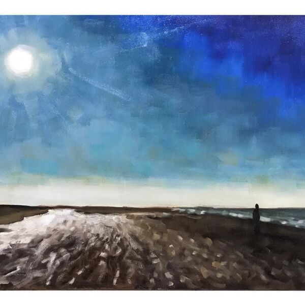 Man on the beach, Brancaster (Sold) impressionist oil painting of sea