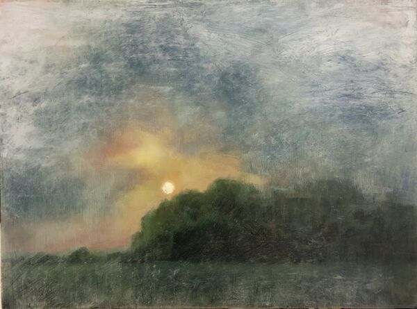 Mist over field (sold) expressive oil painting of field shrouded in mist