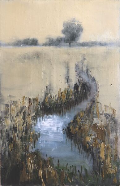 River Nar expressive oil painting of mist over the River Nar