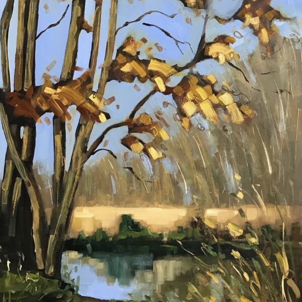 River view with tree (Sold) expressive oil painting of river