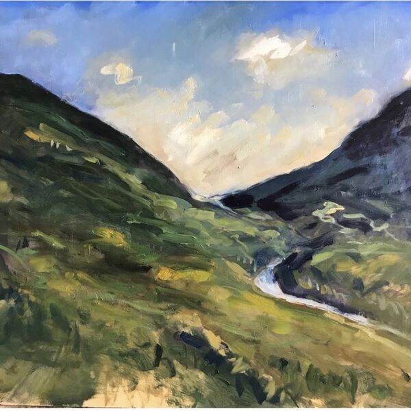 Hills in Devon expressive oil painting of hills
