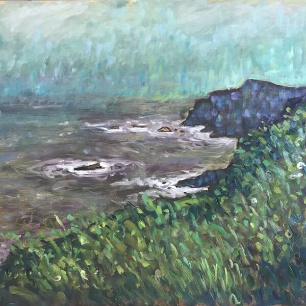 Cliff tops at Ilfracombe impressionist oil painting of cliffs and sea