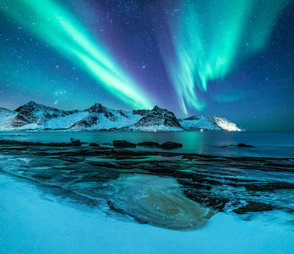 Arctic aurora and winter circle constellations