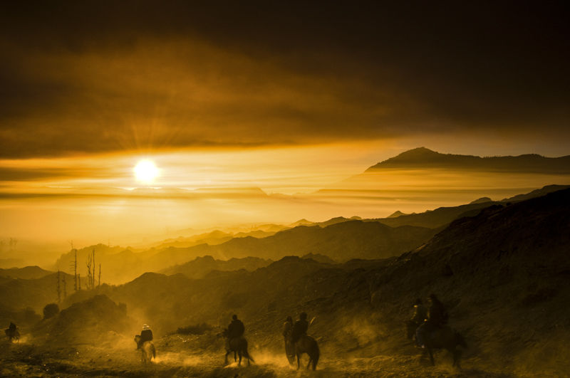 Dawn riders Mount Bromo Java