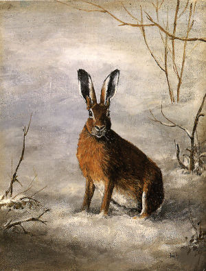A hard winter for the poor old Hare.Oil on canvas