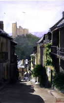 The historic village of Najac in the Aveyron department of France.Watercolour