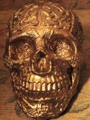 Human Replica skull, Celtic, gold mirror paint.