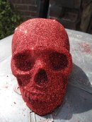 Human replica skull, red glitter,  PJCreationCraft, Etsy.