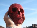Human replica skull, red glitter, PJCreationCraft, Etsy.