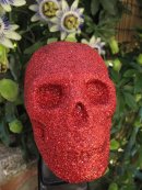 Human replica skull, red glitter,  PJCreationCraft, Etsy.