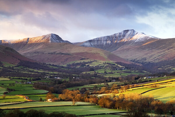 Pen y Fan and Cribyn at first light of a winter dawn. pen y fan, cribyn, brecon beacons, winter sunrise