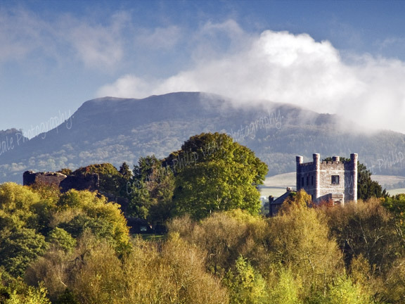 Abergavenny Castle and Skirrid.