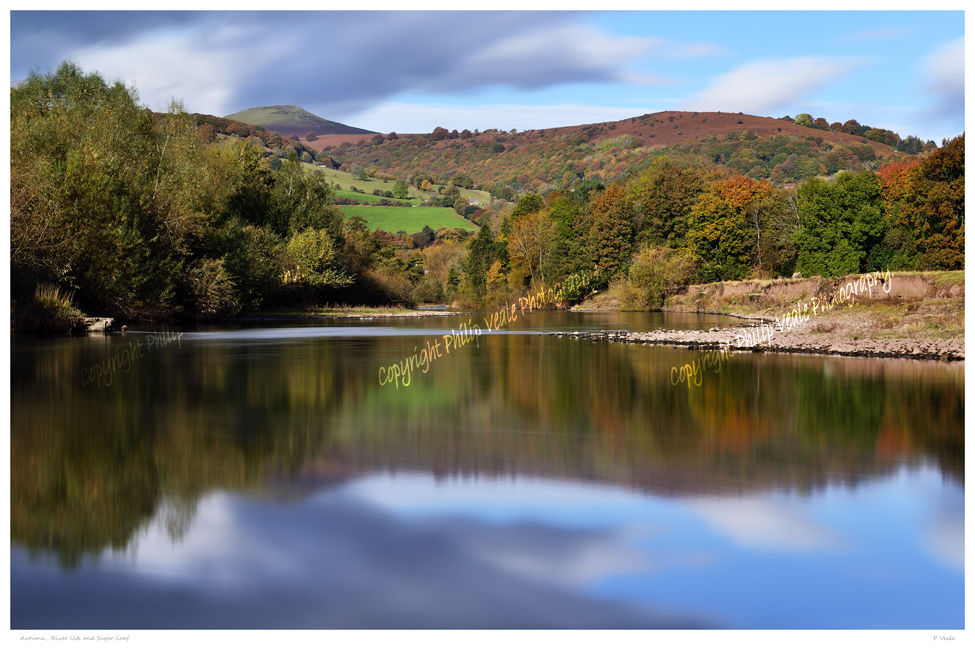 Autumn, River Usk and Sugar Loaf.