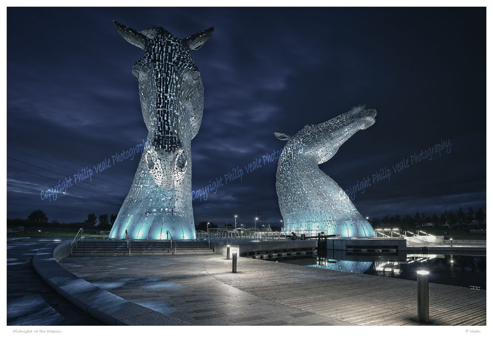 Midnight at the Kelpies.