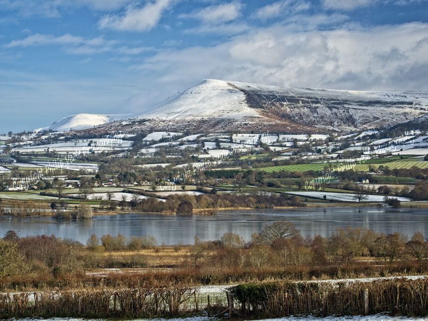 Llangorse Lake and Mynydd Troed in Winter.