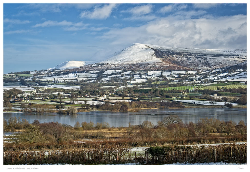 Llangorse Lake and Mynydd Troed in Winter.