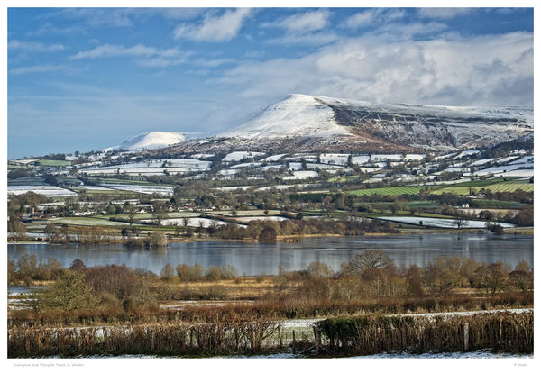 Llangorse Lake and Mynydd Troed in Winter.