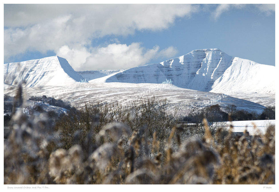 Snow covered Cribyn and Pen y Fan.