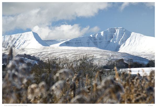 Snow covered Cribyn and Pen y Fan.