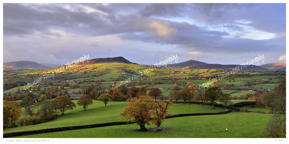 Sugar Loaf and Skirrid in the early light of an autumn dawn.