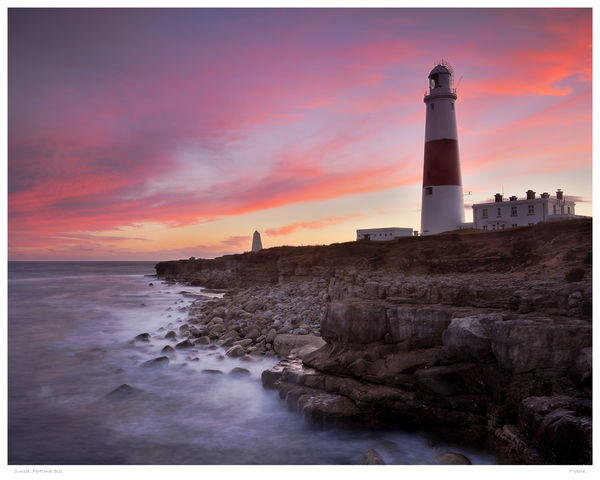 Stunning sunset over Portland Bill Lighthouse.
