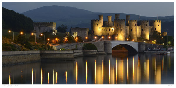 Conwy Castle at dusk.