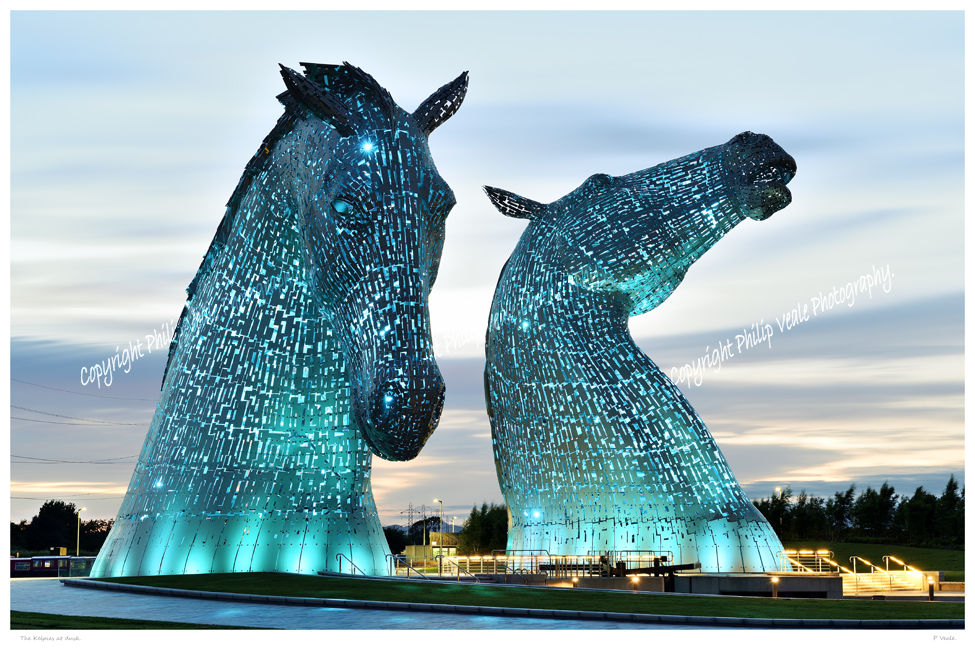 The Kelpies at dusk.