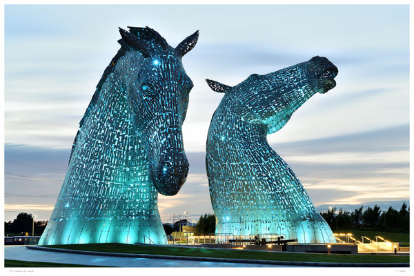 The Kelpies at dusk.