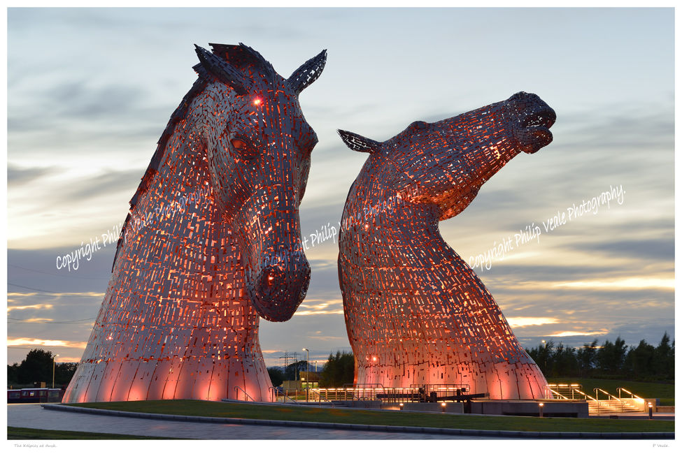 The Kelpies at dusk.