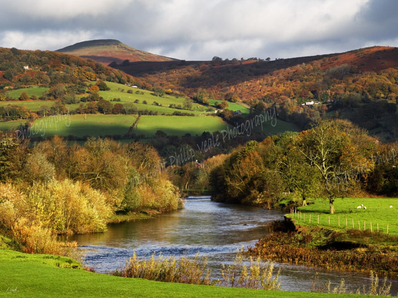 Autumn, River Usk and Sugar Loaf.