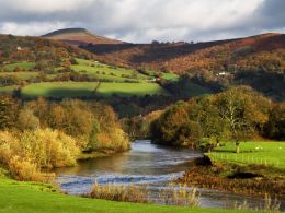 Autumn, River Usk and Sugar Loaf.