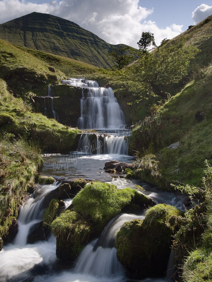 Waterfalls and Cribyn in late summer. The Brecon Beacons.