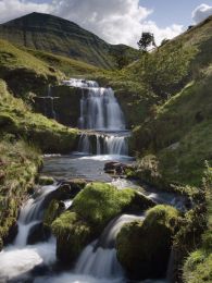 Waterfalls and Cribyn in late summer. The Brecon Beacons.