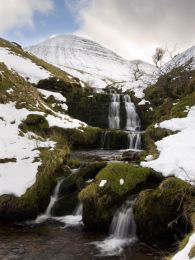 Waterfalls and Cribyn in winter. The Brecon Beacons.