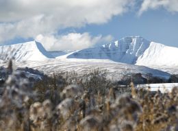 Snow covered Pen y Fan and Cribyn.