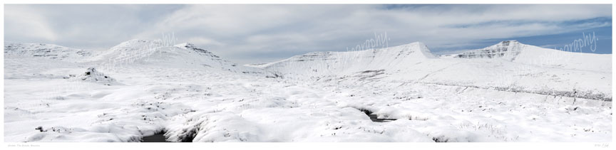 Panoramic view of a snow covered Brecon Beacons. Limited Edition Print of 50.
