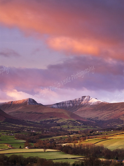 Winter sunrise, Pen y Fan and Cribyn.