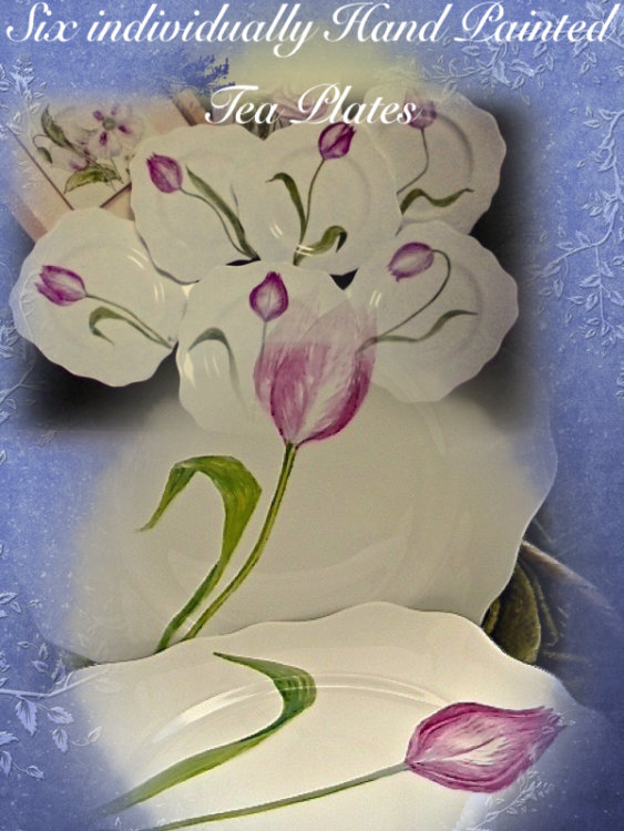 English Garden Flowers Fine Bone China.Two of Six Hand Painted fine bone china Plates £90 the set.