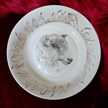 Unique Hand Painted Longwool Sheep onto a Bowl. Hand Painted China and Tiles uk.