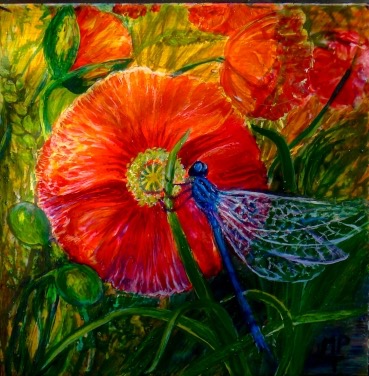 "Poppy & Damselfly" Inspired by my garden pond.