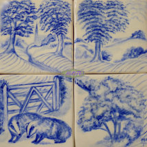 The Badgers 1. four tile Splashback £100. Four 5 inch Hand Painted Tiles.