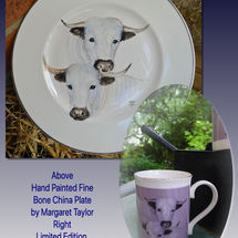 Hand Painted 'White Park' Plate. Limited Edition Printed Mug