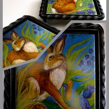 Limited Edition "Hare Belles" Printed Tile, set in a Wrought Iron Trivet £44.99 Complete with Tile from choice of two 'Hare Belle' tiles.