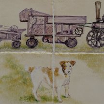 Close Detail of Dog "Dog &Threshing Machine" Each Tile 6 inches