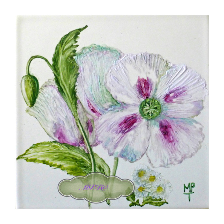 Close up of Hand Painted Tile Picture. Price £90.