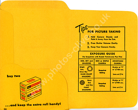 Verichrome exposure guide 1950s USA